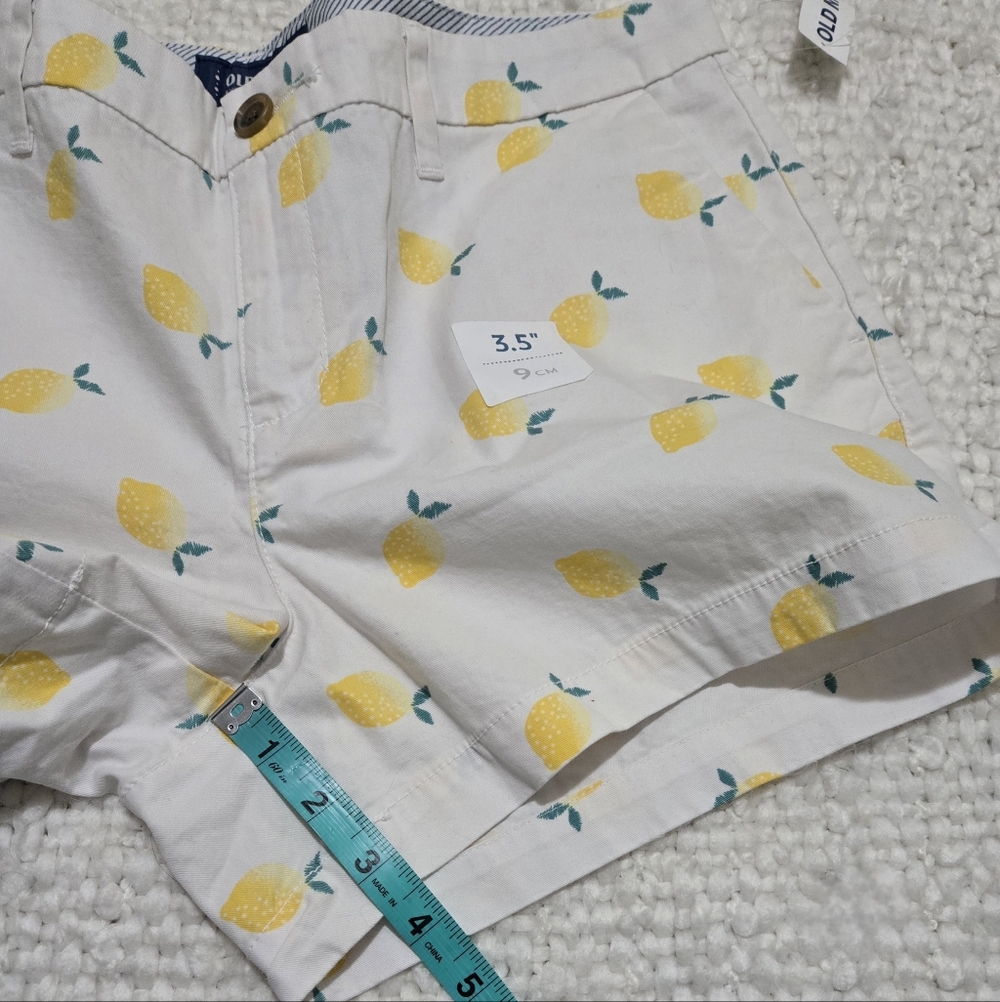 Old Navy Everyday Short Lemon Print Chino Shorts Cotton White Yellow Size 8 NWT - Picture 12 of 13